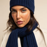 Napoli (navy blue) - 100% cashmere ribbed scarf (unisex) - Fratelli Orsini - Luxury Cashmere Scarf - Handmade in Italy - 12