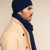 Napoli (navy blue) - 100% cashmere ribbed scarf (unisex) - Fratelli Orsini - Luxury Cashmere Scarf - Handmade in Italy - 14