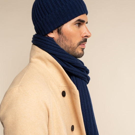Napoli (navy blue) - 100% cashmere ribbed scarf (unisex) - Fratelli Orsini - Luxury Cashmere Scarf - Handmade in Italy - 14