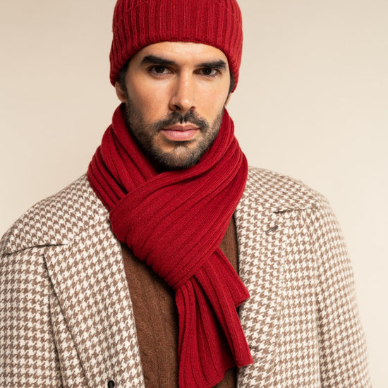 Napoli (red) - 100% cashmere ribbed scarf (unisex) - Fratelli Orsini - Luxury Cashmere Scarf - Handmade in Italy - 5