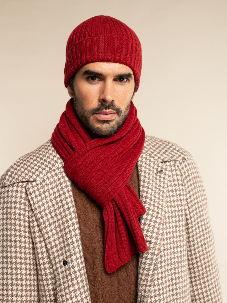 Napoli (red) - 100% cashmere ribbed scarf (unisex) - Fratelli Orsini - Luxury Cashmere Scarf - Handmade in Italy - 5