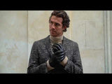 Marco (black) - lambskin leather gloves with brown fur lining